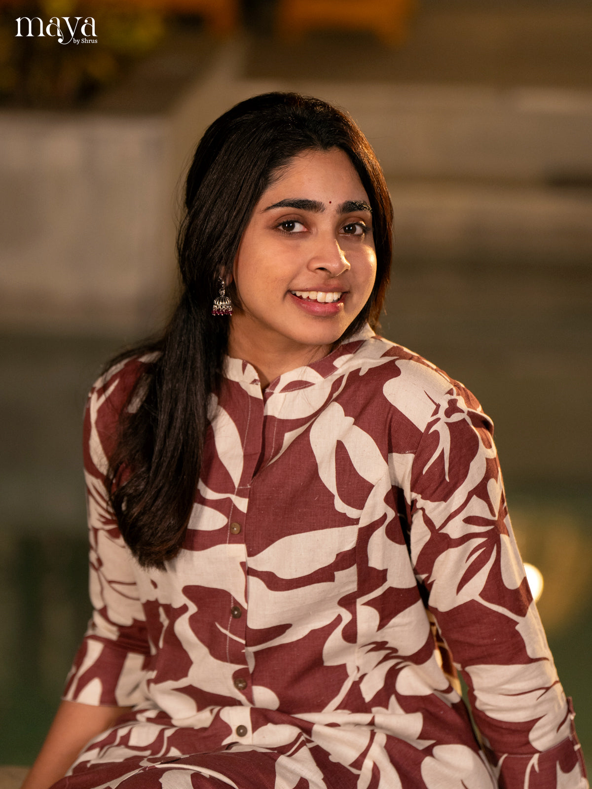 Cream Floral Printed Cotton Kurti