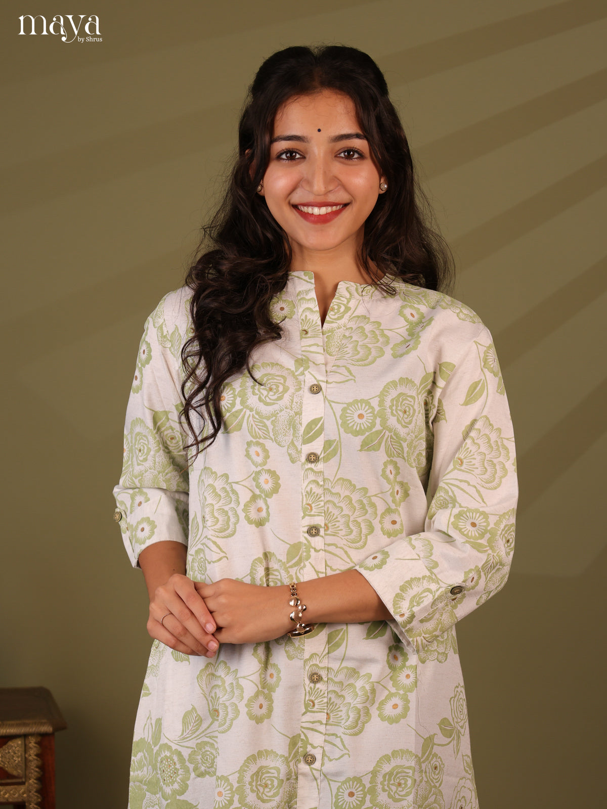 Floral Printed White Cotton Kurti