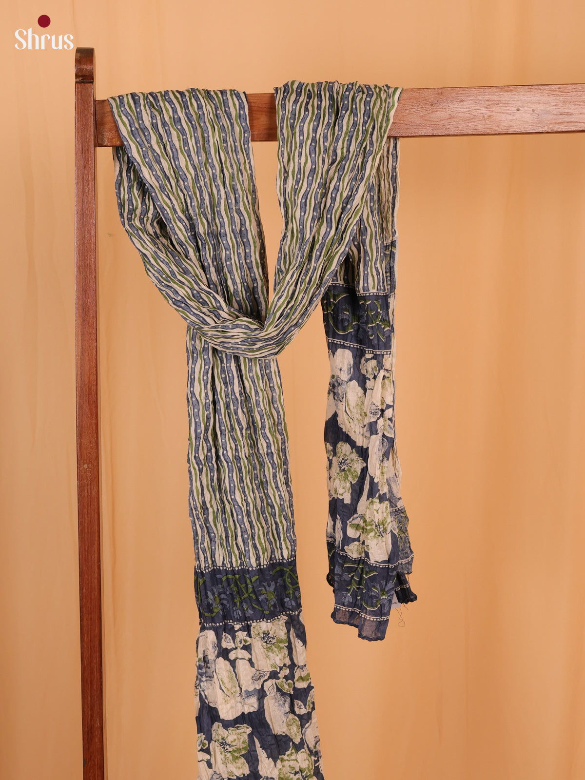 Cream With Blue Floral Print Cotton Dupatta