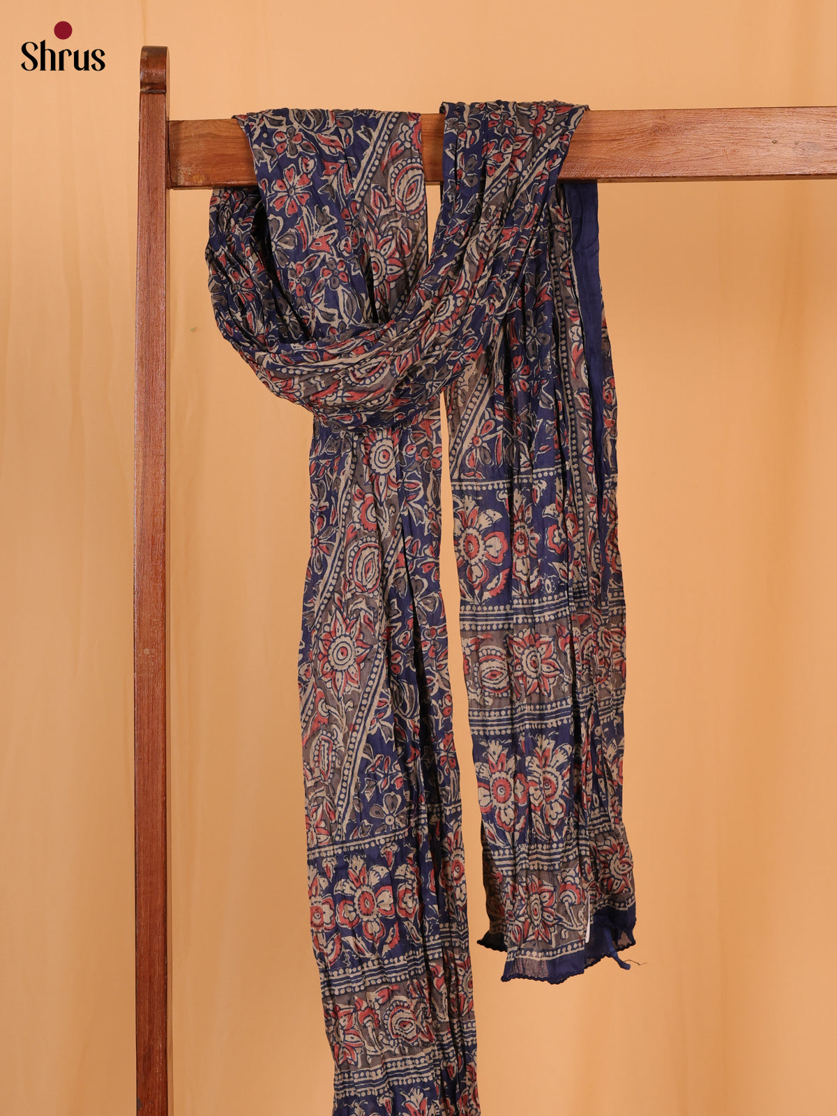 Blue With Grey Floral Print Cotton Dupatta