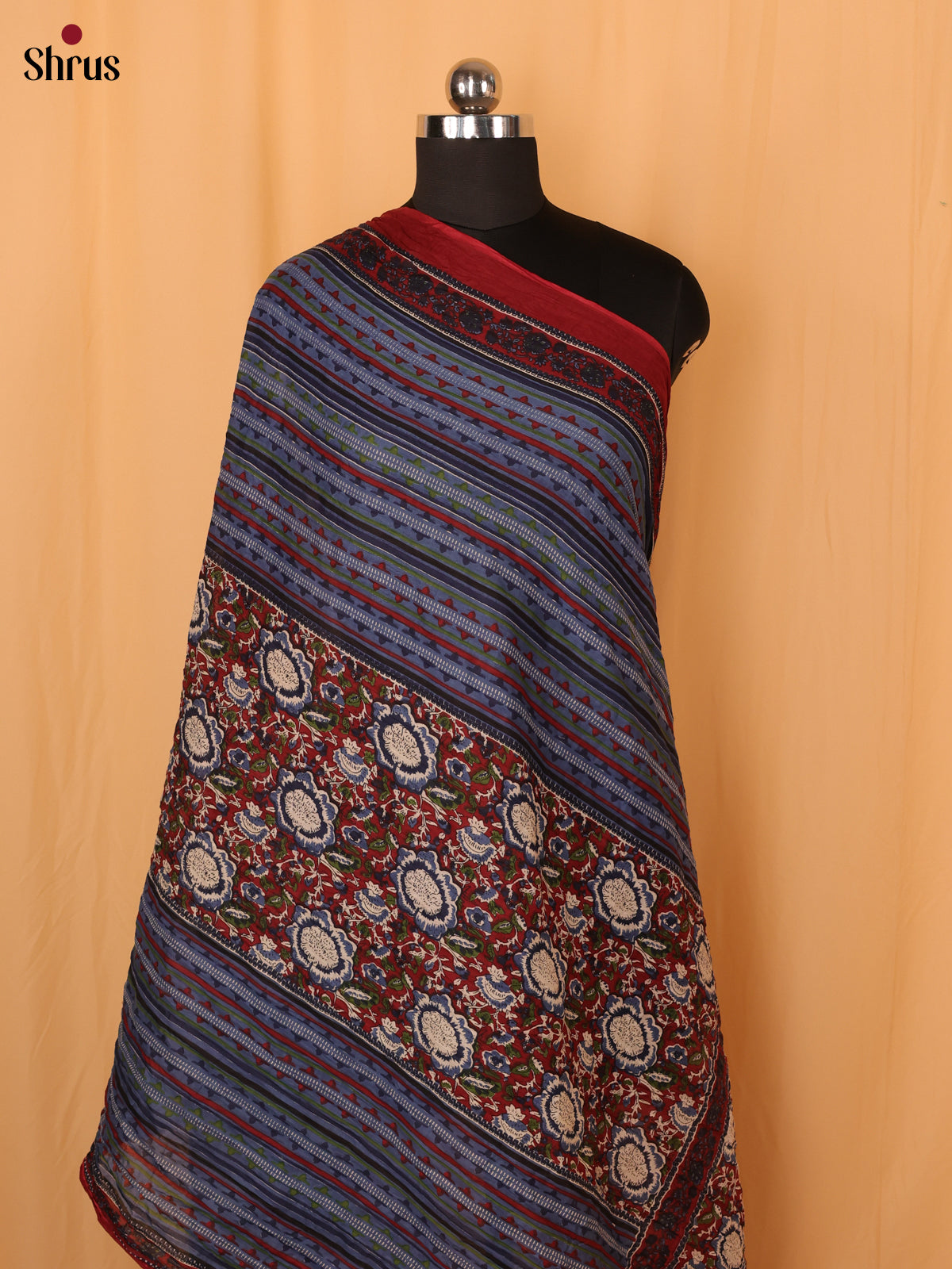 Maroon Floral Print Cotton Dupatta
