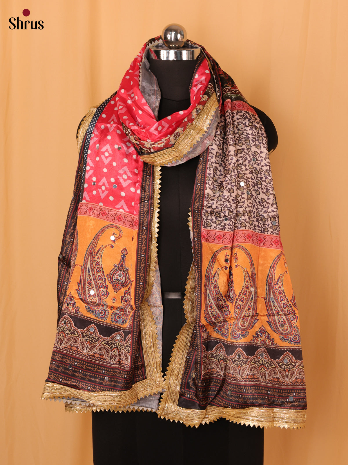 Multi Colour Floral Print Semi Dola Dupatta - MCL21165