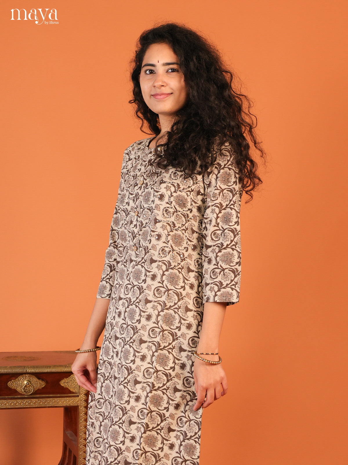 Floral Printed Grey Cotton Kurti