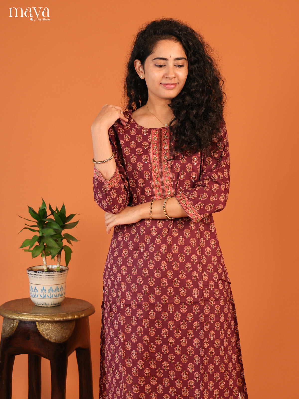 Ajrakh Printed Magenta Cotton Kurti