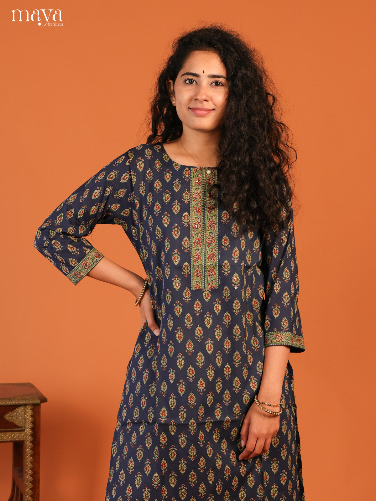 Floral Printed Blue Cotton Kurti