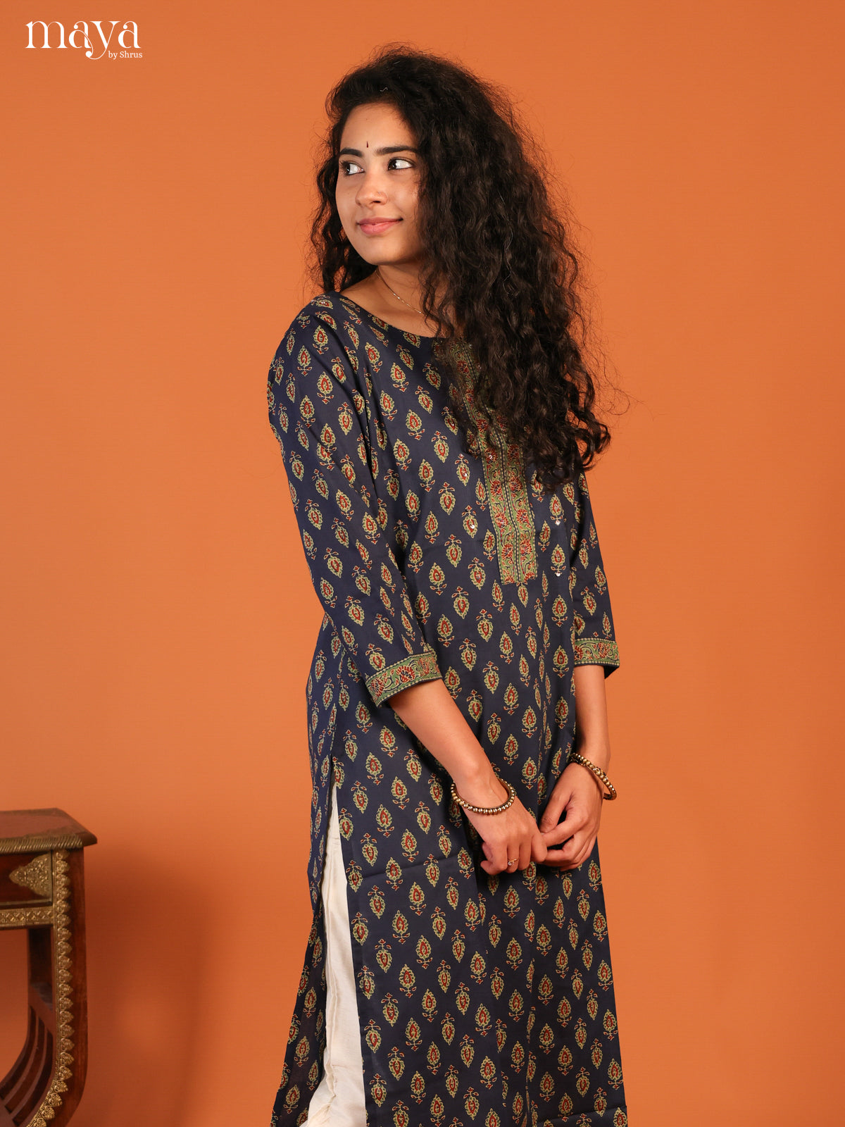 Floral Printed Blue Cotton Kurti