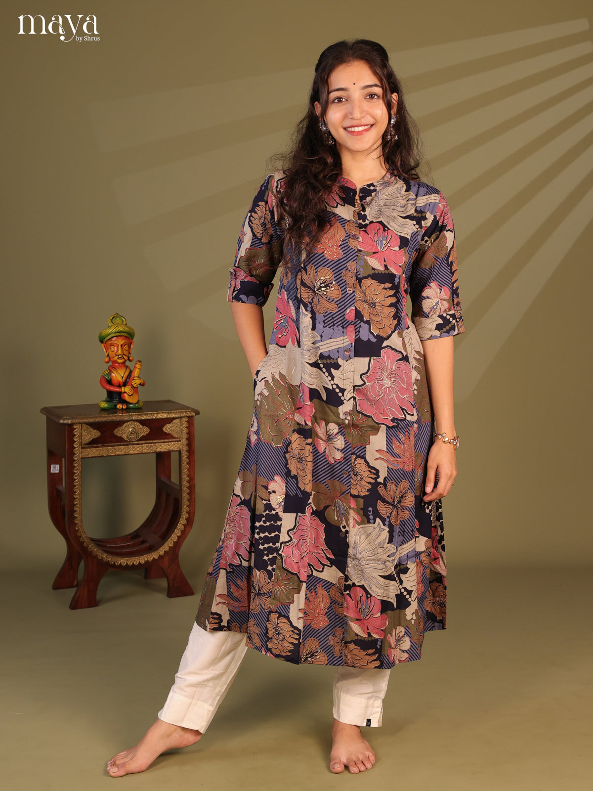 Floral Printed Multi Colour Rayon Kurti