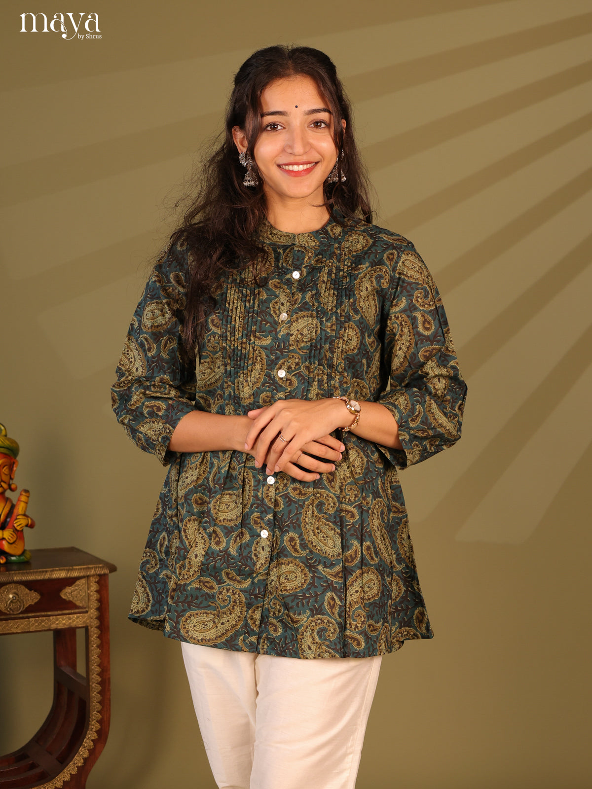 Floral Printed Blue Cotton Short Kurti - Shop on Shrus.com