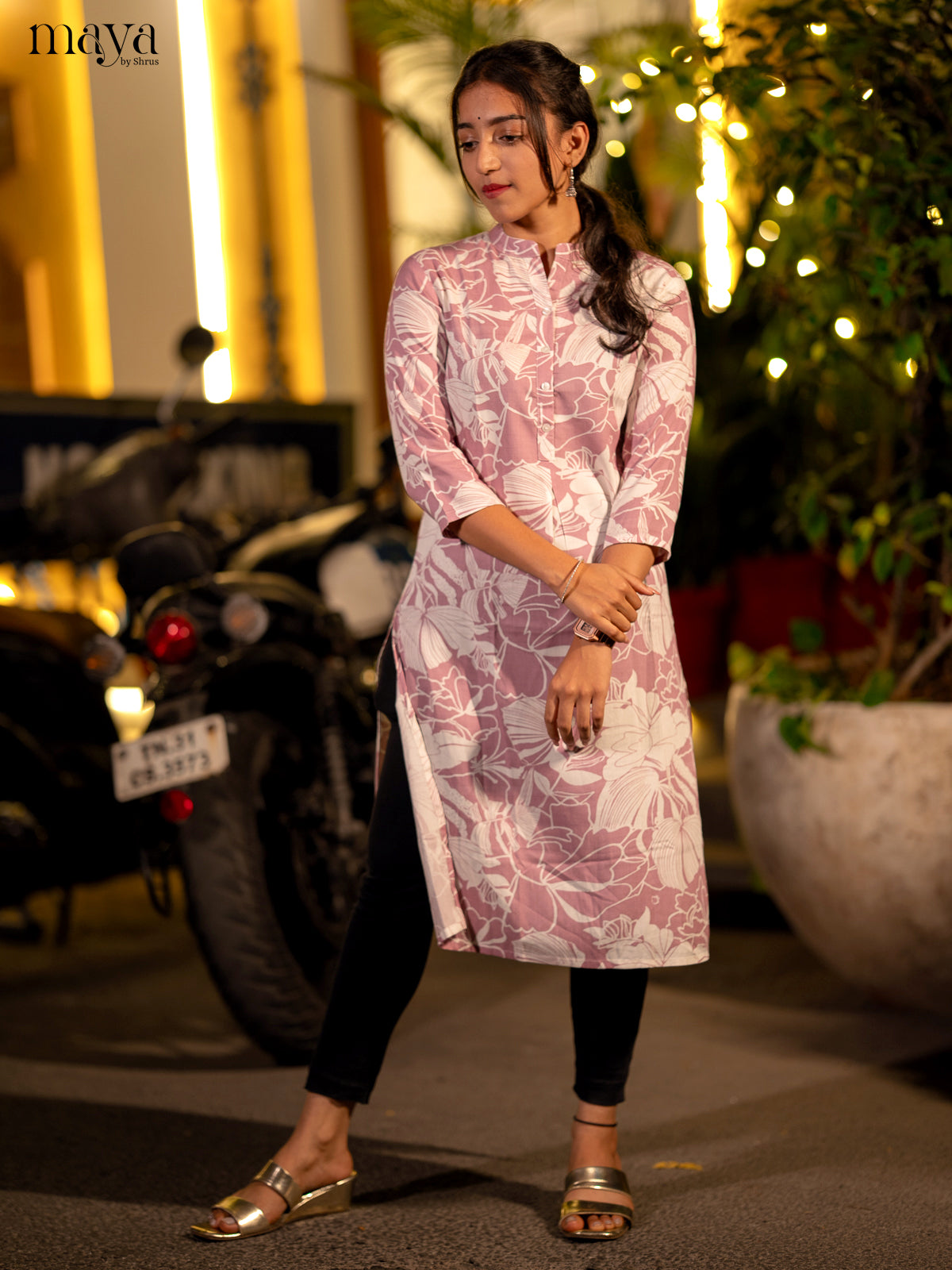 Pink Floral Printed Rayon Kurti