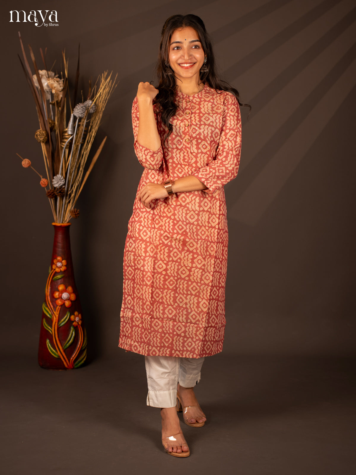 Pink Bhatik Print Cotton Kurti