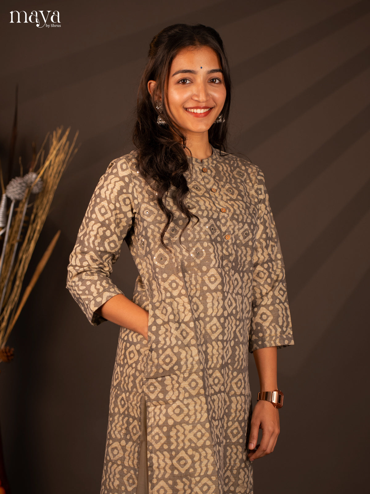 Grey Batik Printed Cotton Kurti