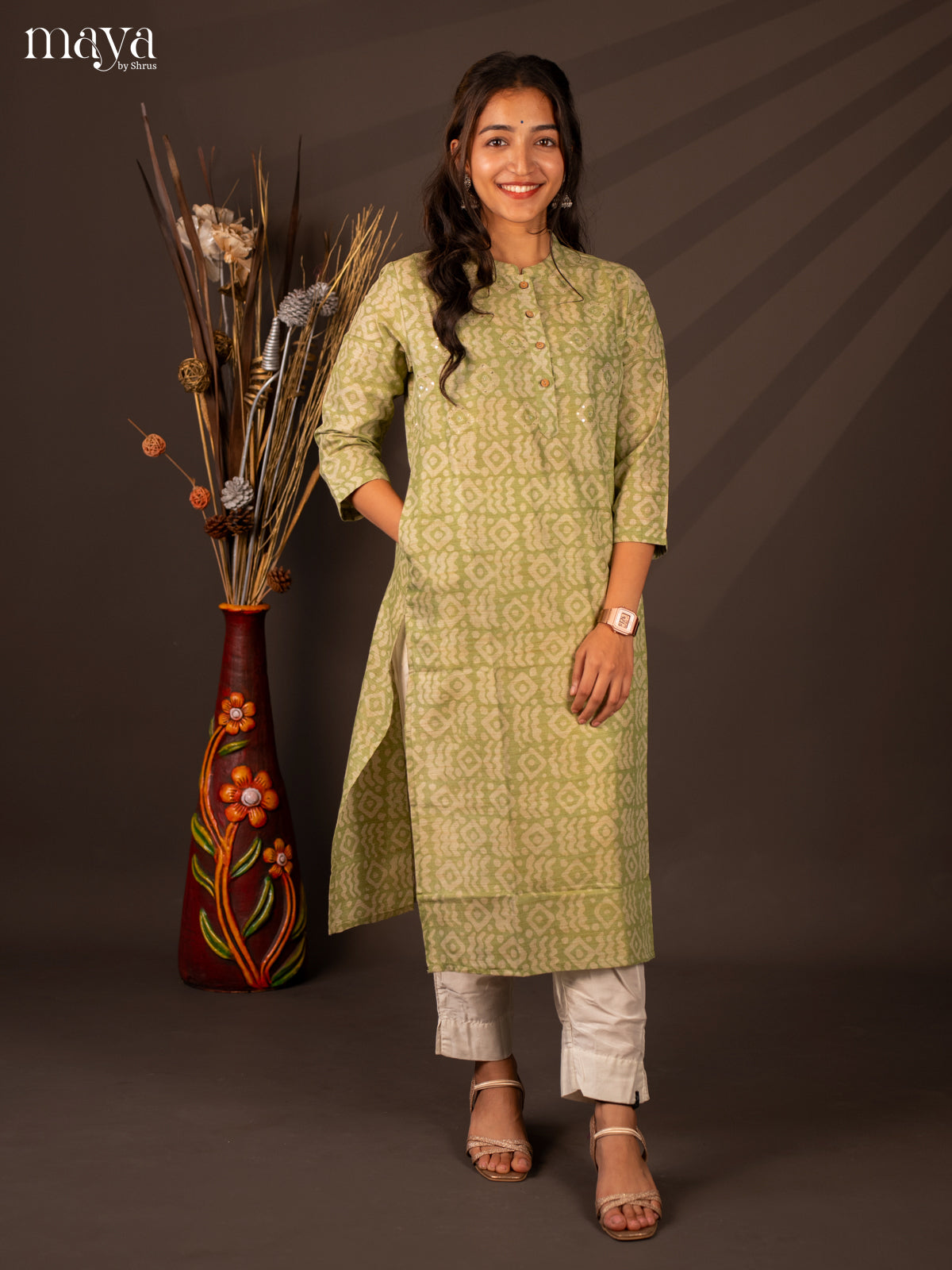 Green Batik Printed Cotton Kurti