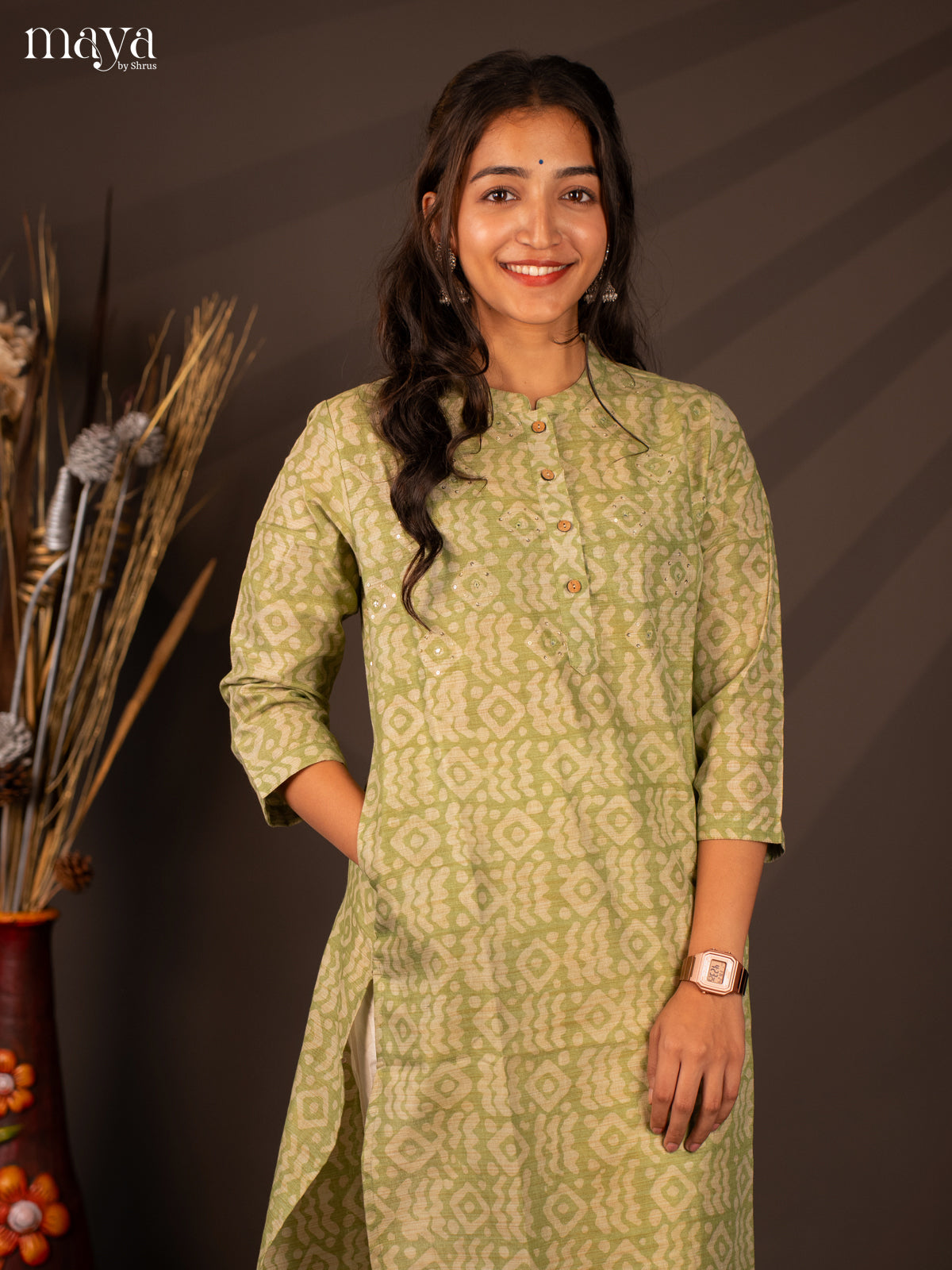 Green Batik Printed Cotton Kurti
