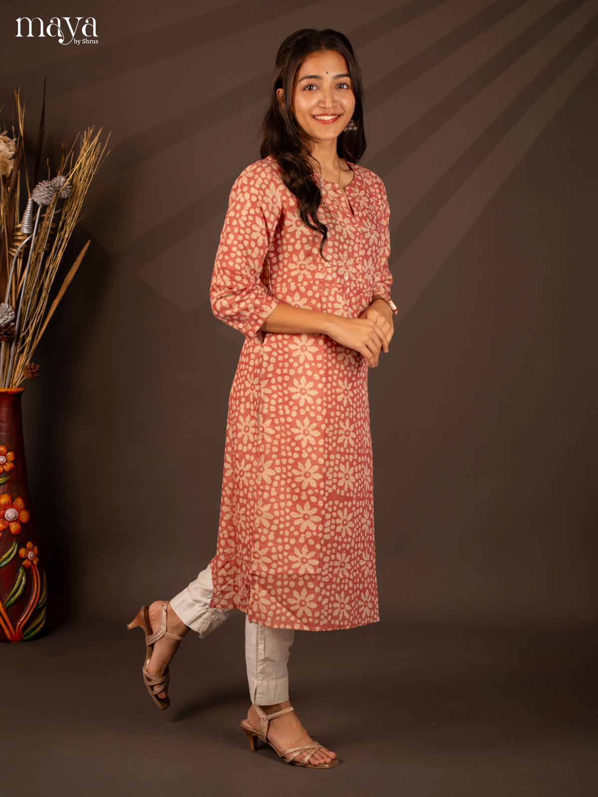 Peach Batik Printed Cotton Kurti