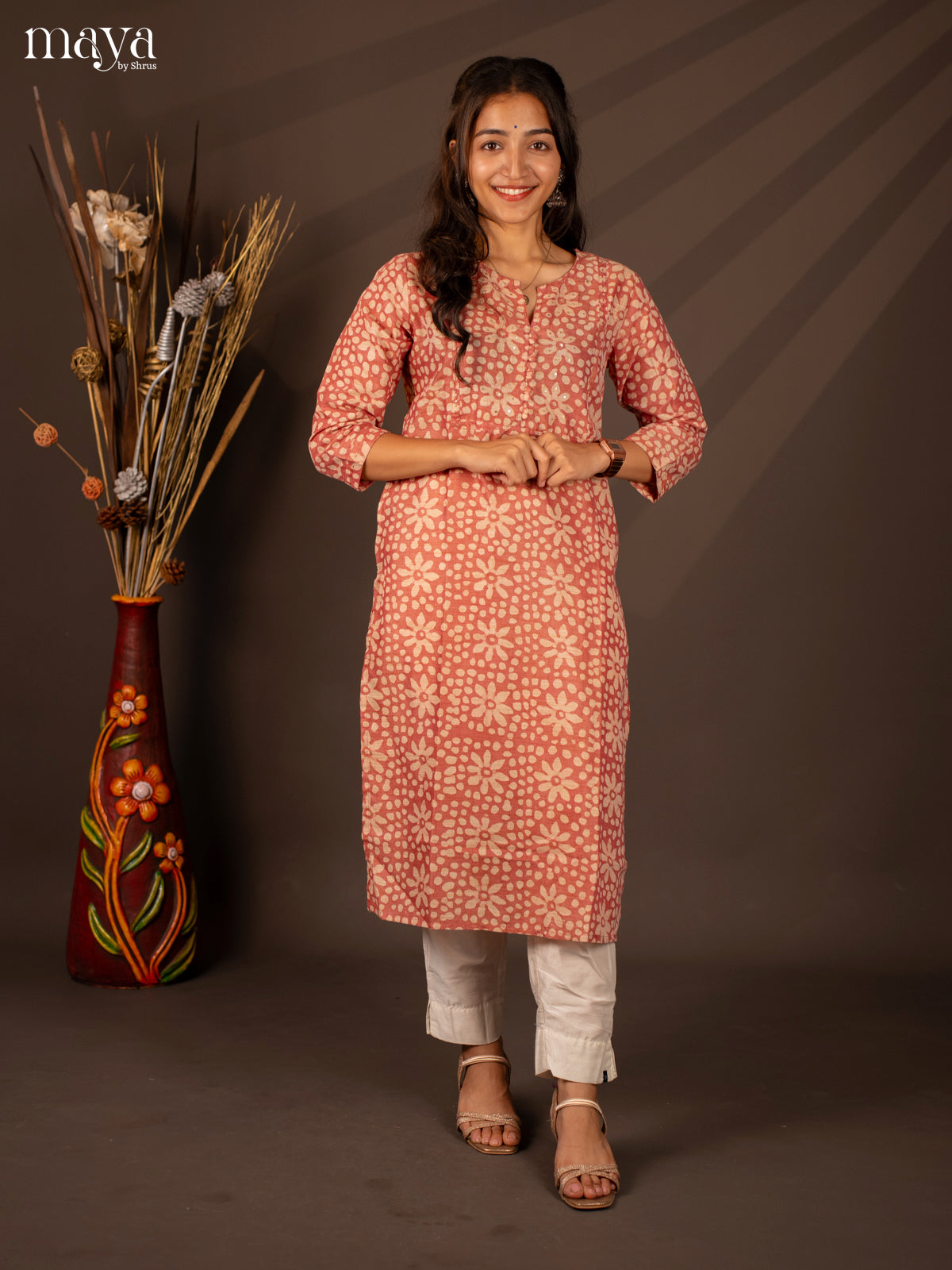 Peach Batik Printed Cotton Kurti