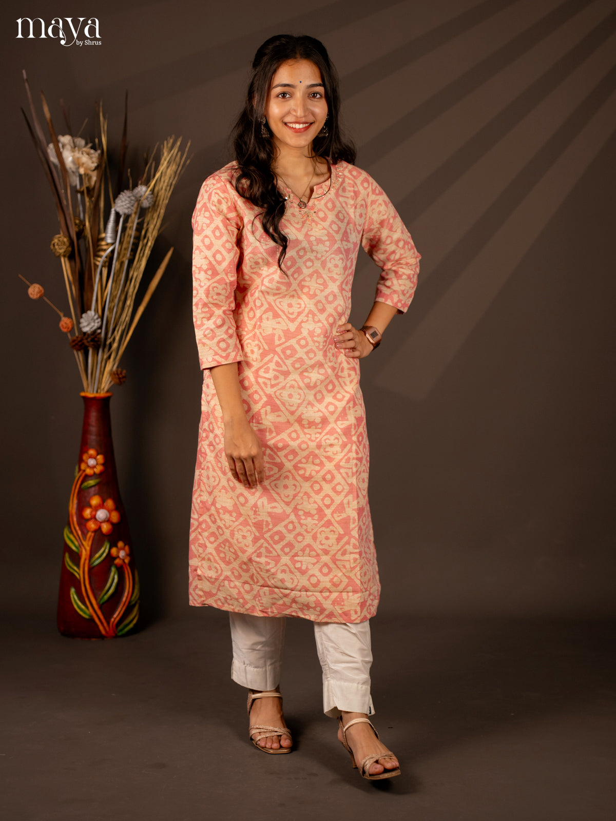 Peach Batik Printed Cotton Kurti