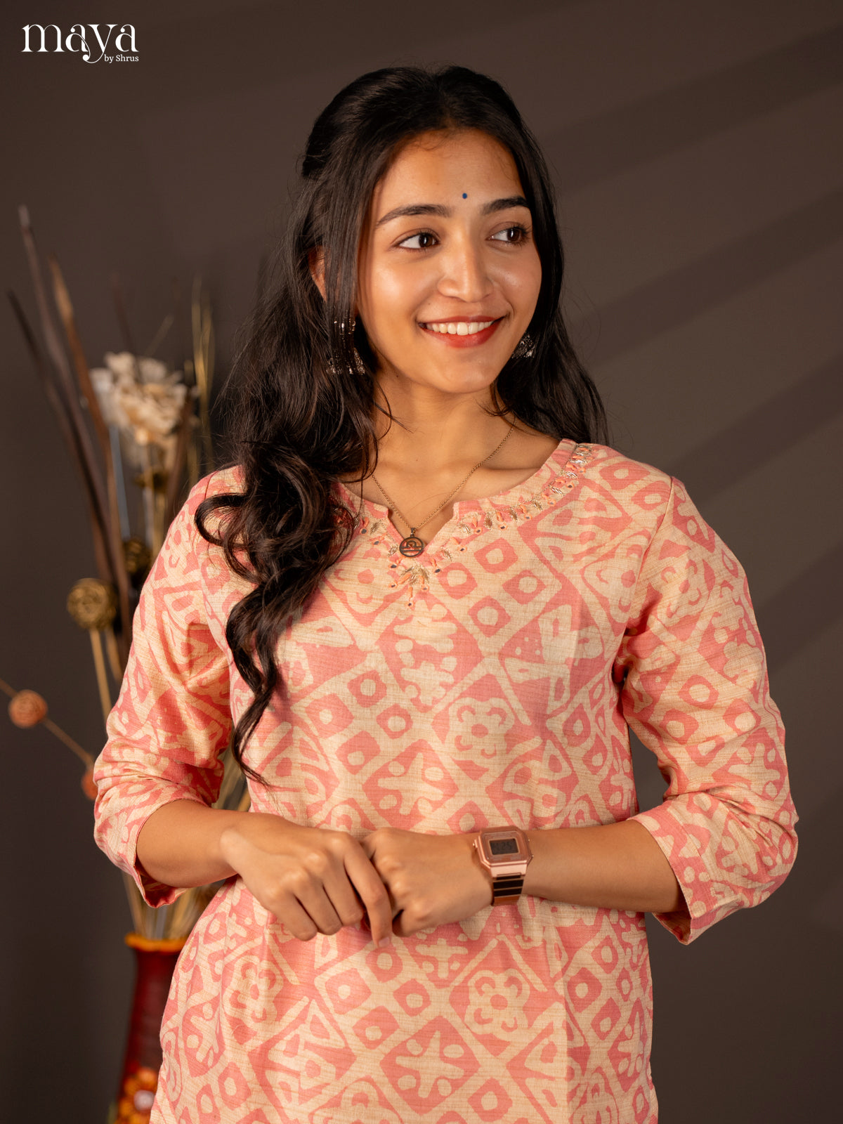 Peach Batik Printed Cotton Kurti