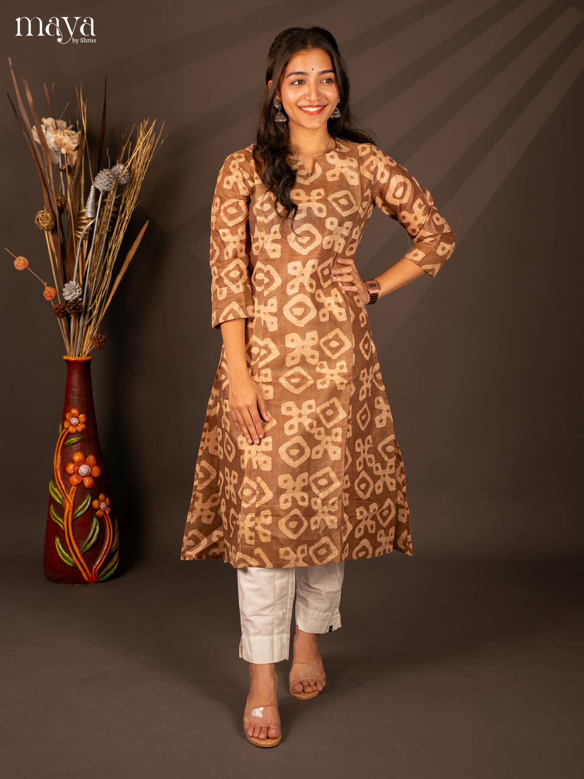 Brown Batik Printed Cotton Kurti