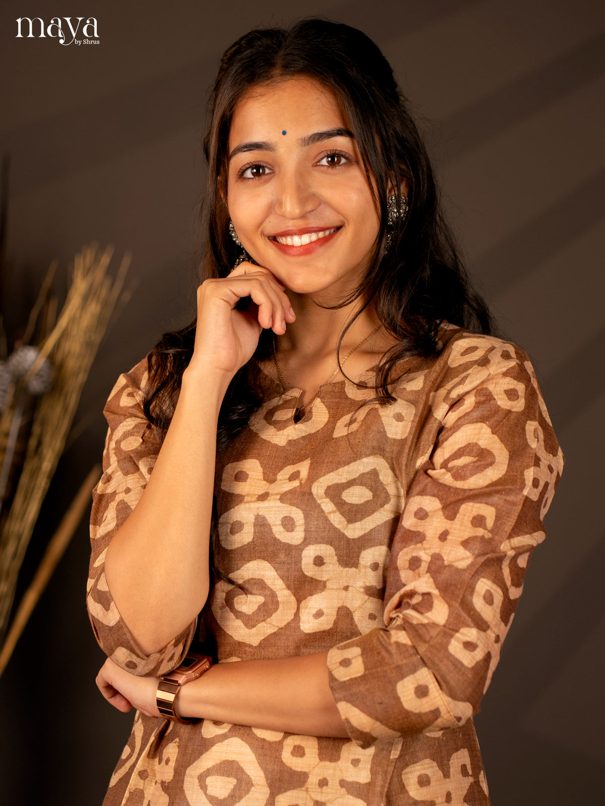 Brown Batik Printed Cotton Kurti