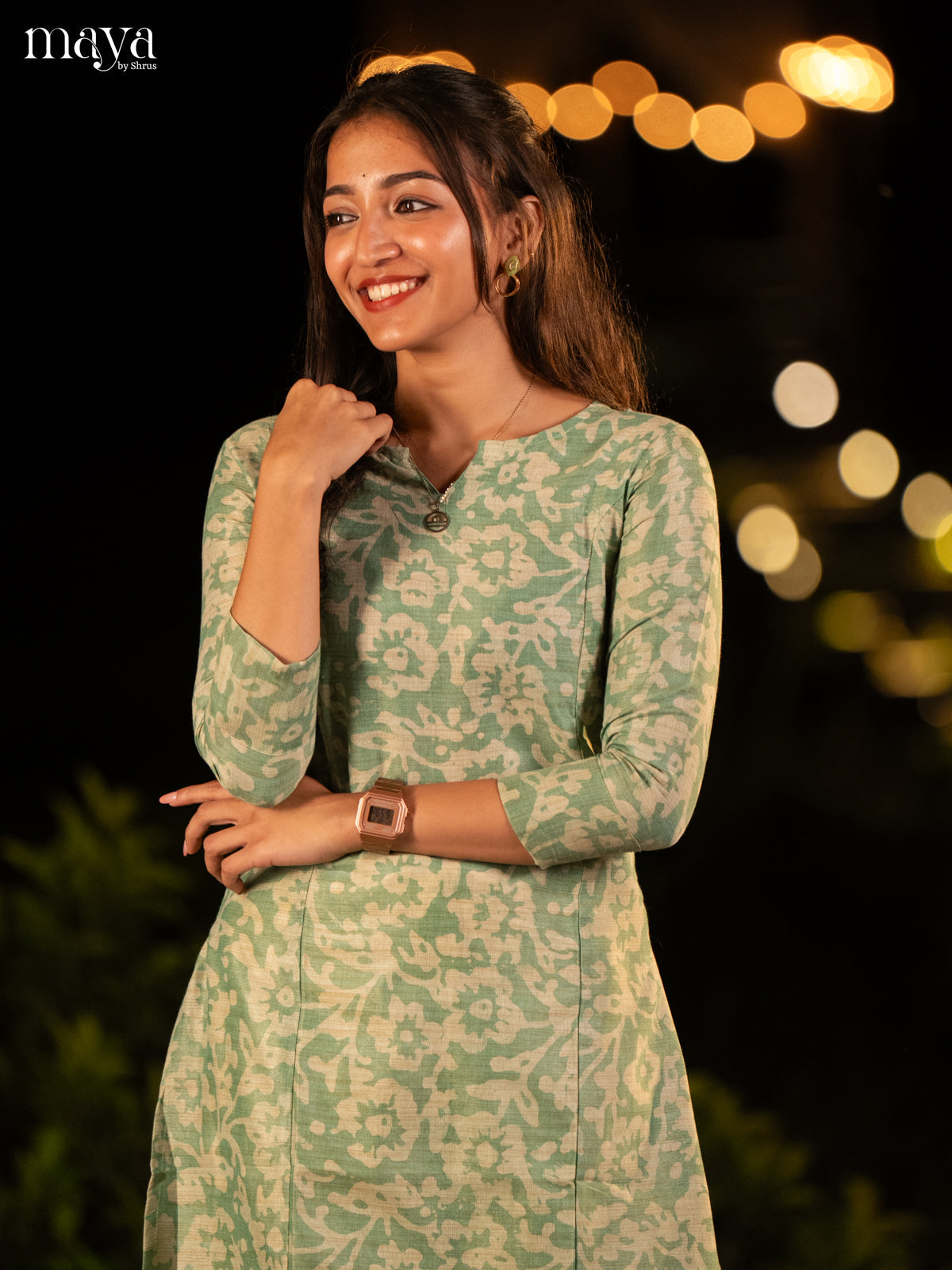 Green Batik Printed Cotton Kurti