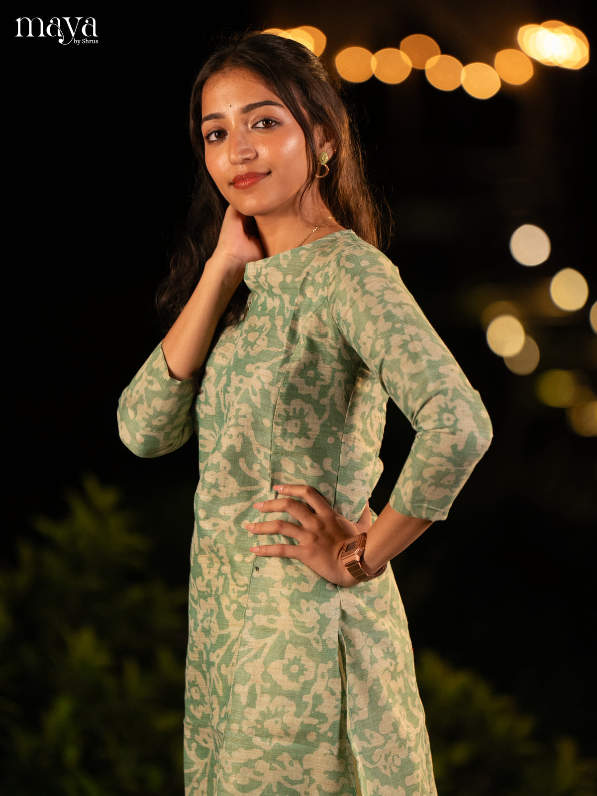 Green Batik Printed Cotton Kurti
