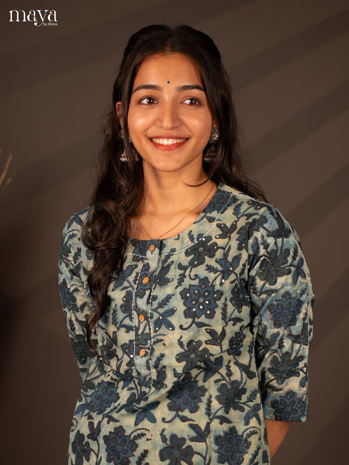 Blue Floral Printed Cotton Kurti
