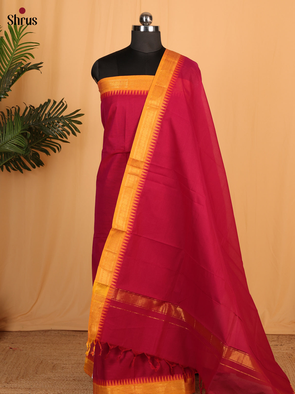Magenta with Mustard Chettinad Cotton Top & Dupatta -MCL28070