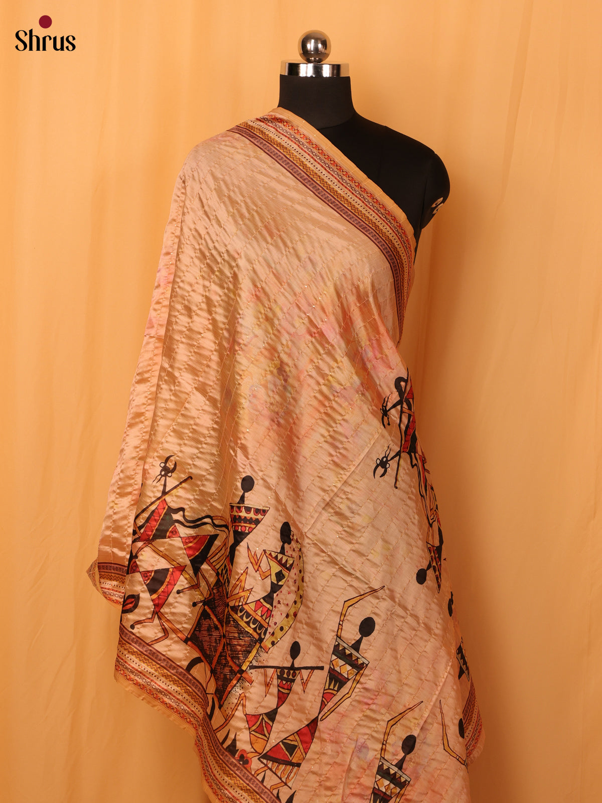 11A Peach Warli Print Semi Silk Dupatta - MCL28077