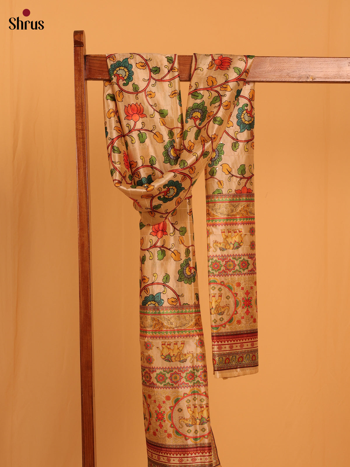 Cream Digital Print Semi Silk Dupatta - MCL28110
