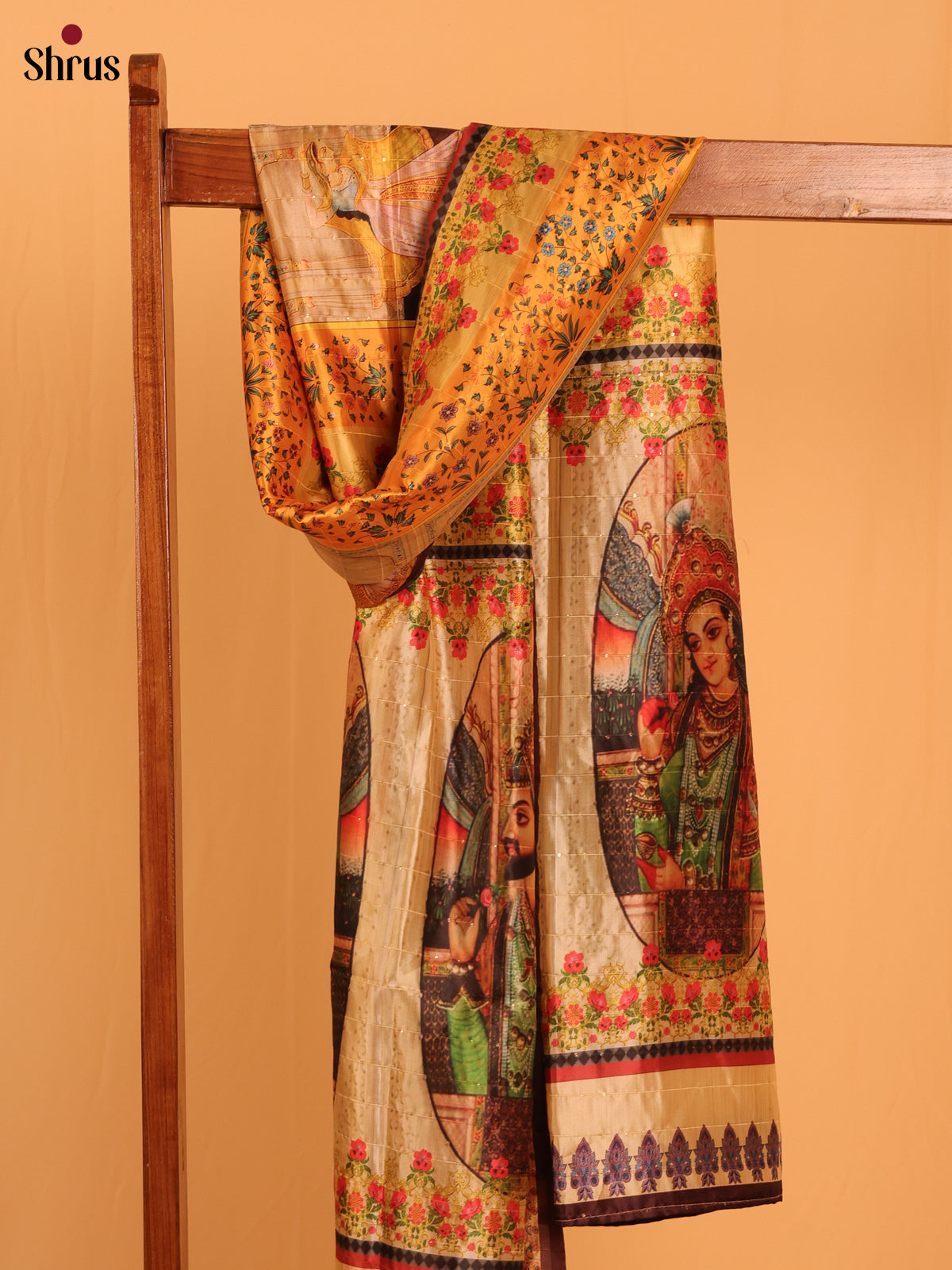 Multi Colour Mughal Print Semi Silk Dupatta - MCL28116