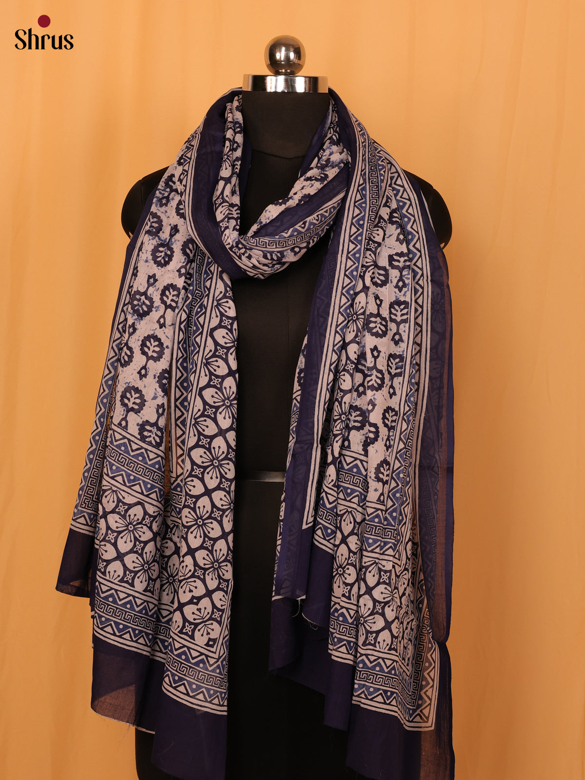 Blue Jaipuri Print Cotton Dupatta - MCL28123