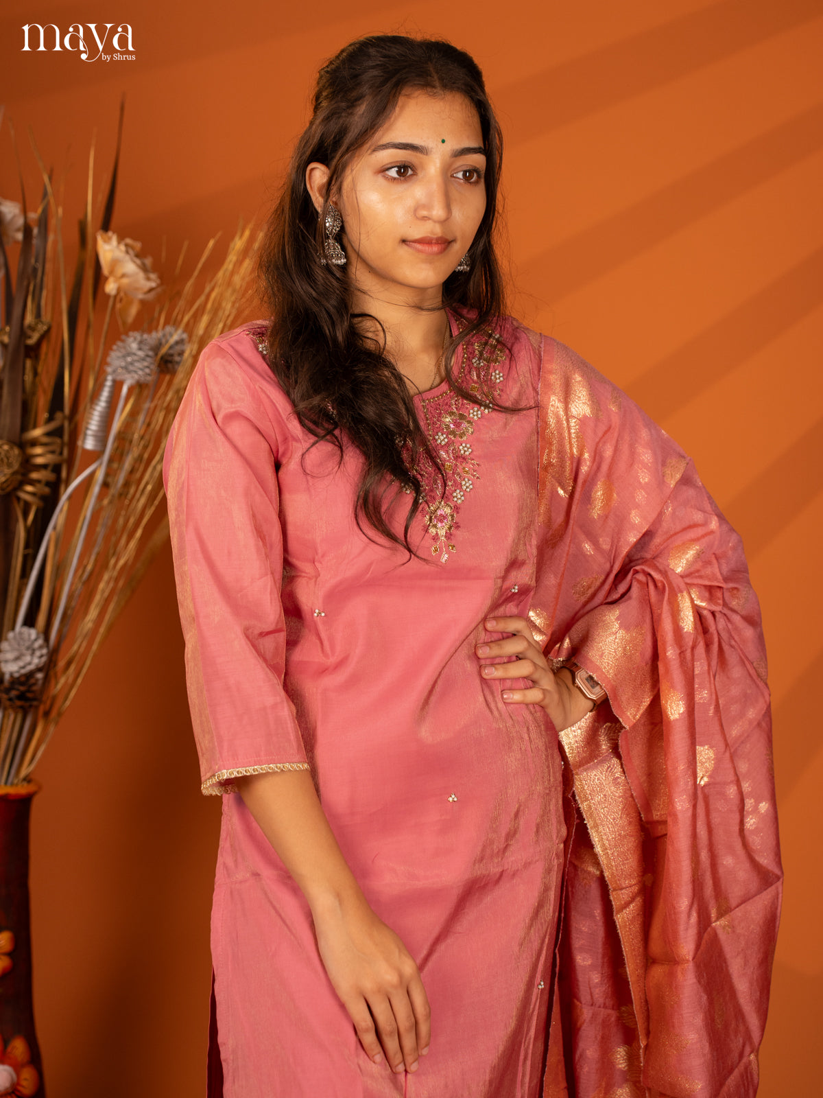 Embroidered Rayon Purple 3Pc Salwar Suit- Top, Bottom & Dupatta