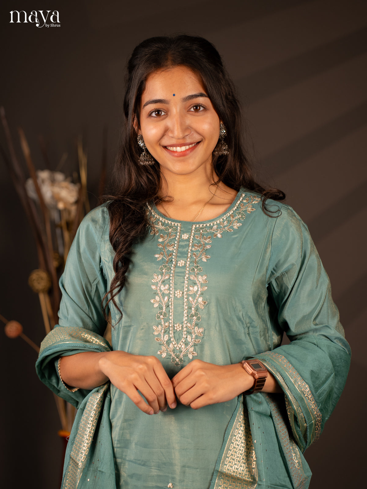 Embroidered Rayon Blue 3Pc Salwar Suit- Top, Bottom & Dupatta - Shop on Shrus.com
