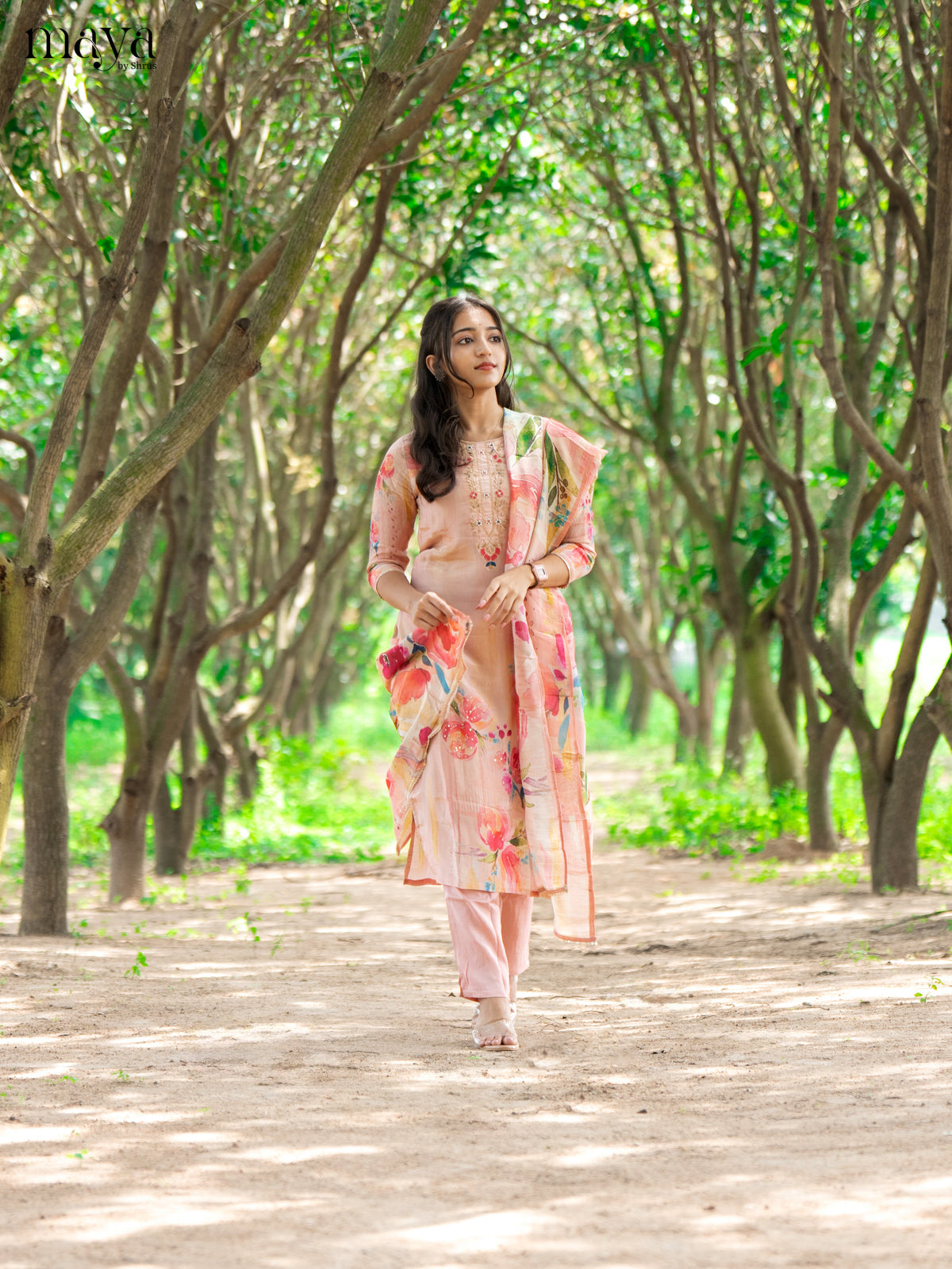 Embroidered Rayon Peach 3Pc Salwar Suit - Top, Bottom & Dupatta