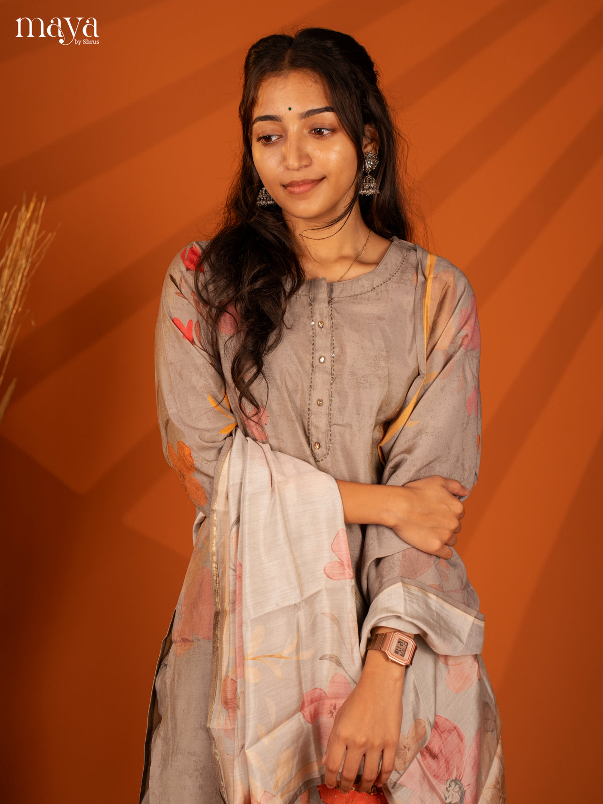Embroidered Rayon Grey 3Pc Salwar Suit- Top, Bottom & Duptta