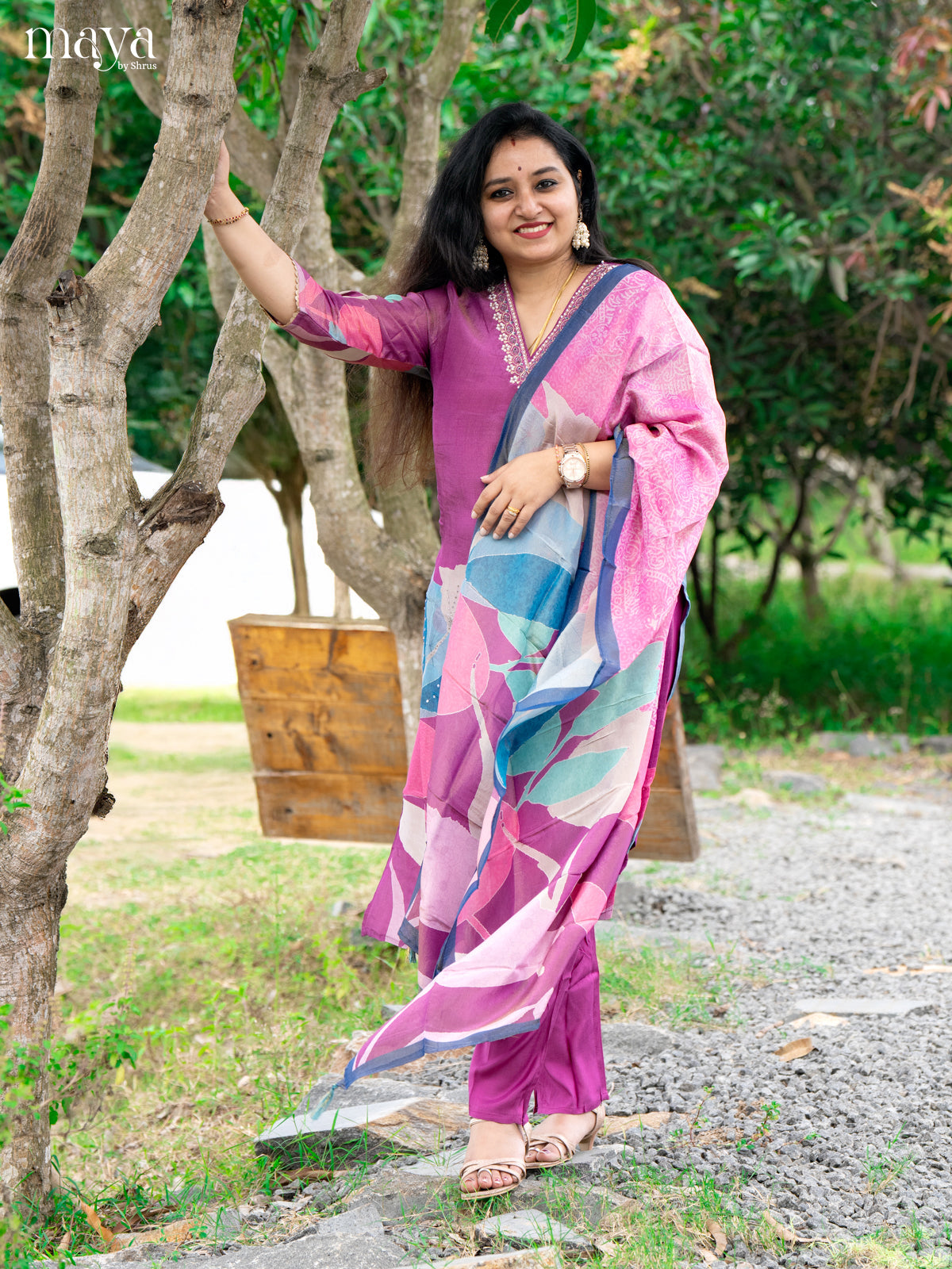Embroidered Rayon Magenta 3Pc Salwar Suit - Top, Bottom & Dupatta