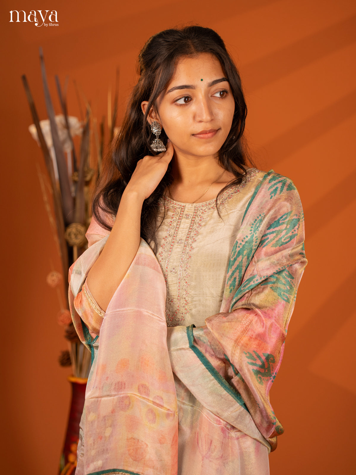 Embroidered Semi Georgette Green 3Pc Salwar Suit- Top, Bottom & Dupatta