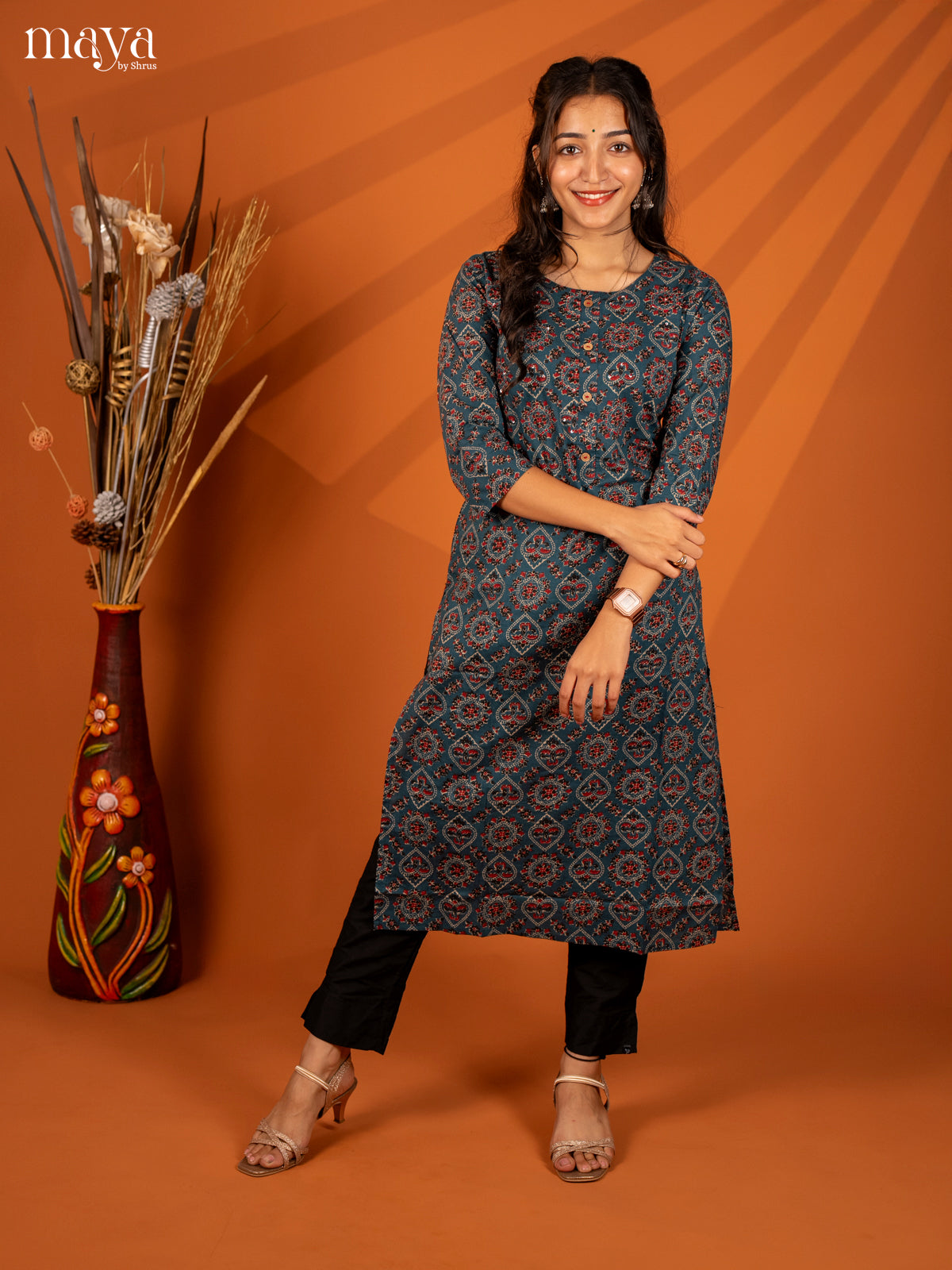 Blue Ajrakh Printed Cotton Kurti