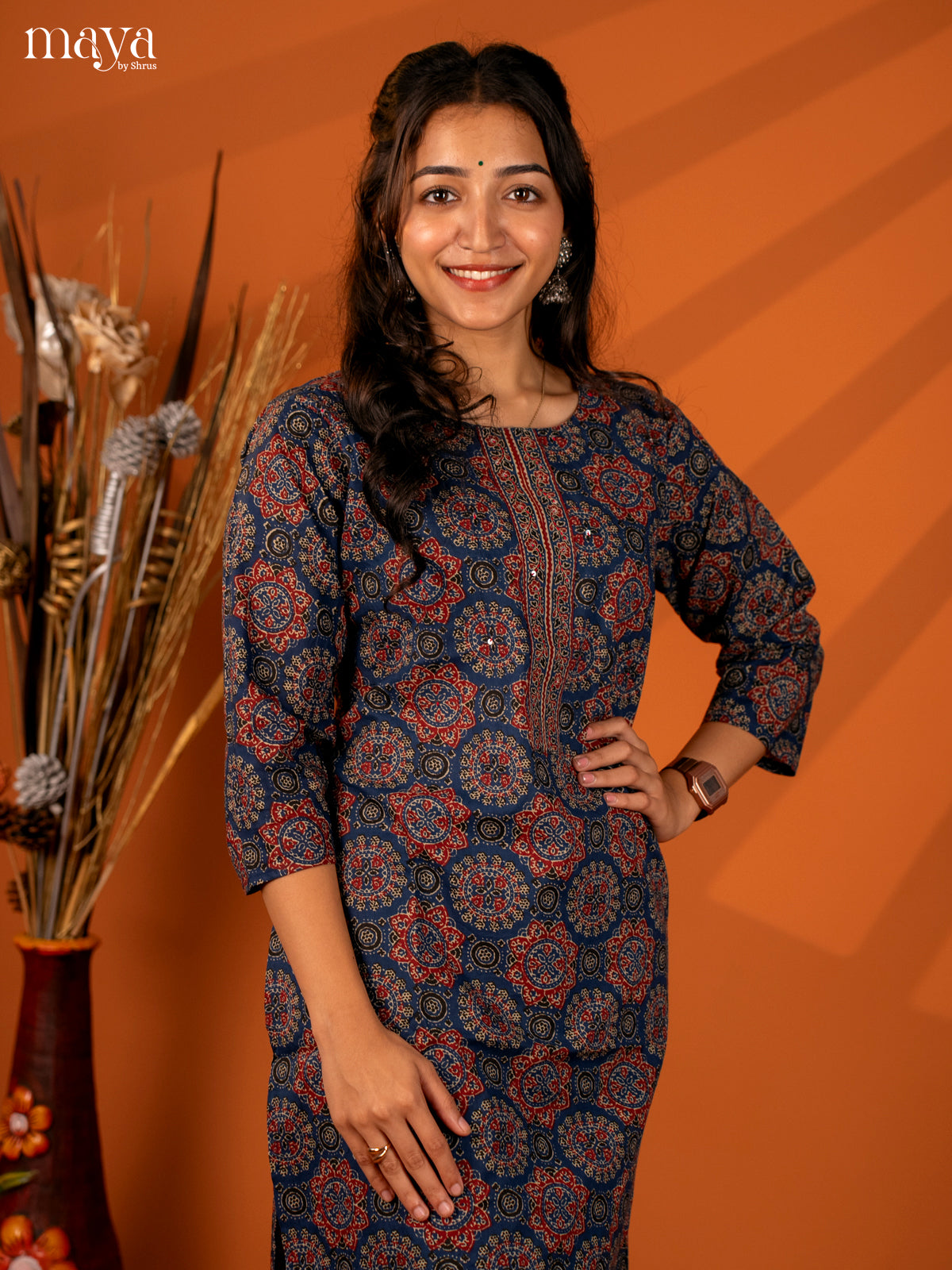 Blue Ajrakh Printed Cotton Kurti