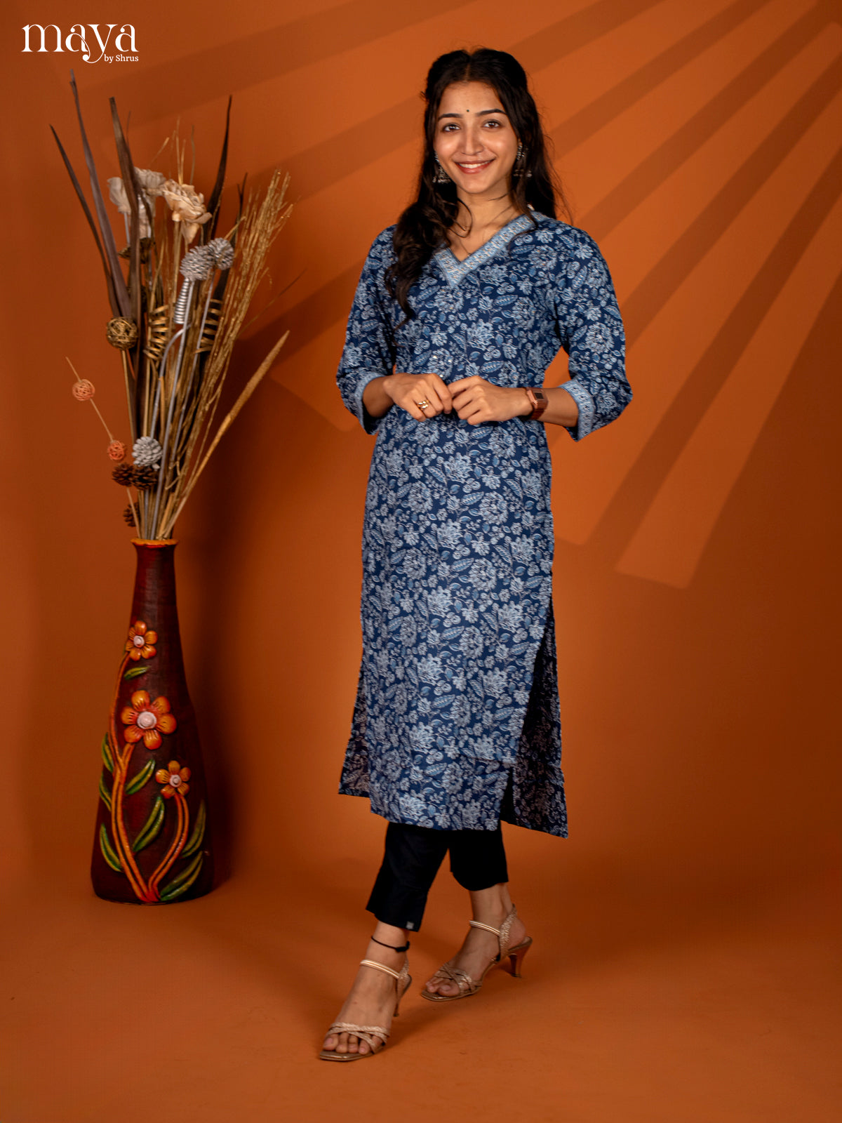Blue Ajrakh Printed Cotton Kurti - Shop on Shrus.com