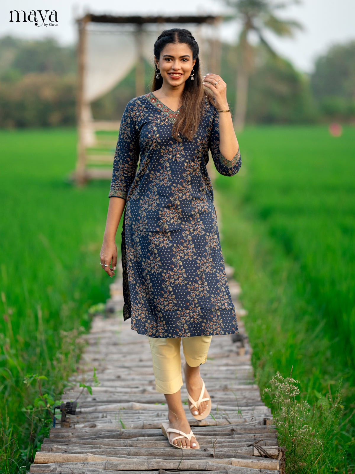 Blue Ajrakh Printed Cotton Kurti