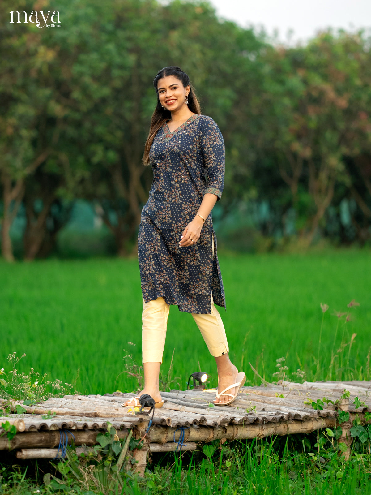 Blue Ajrakh Printed Cotton Kurti