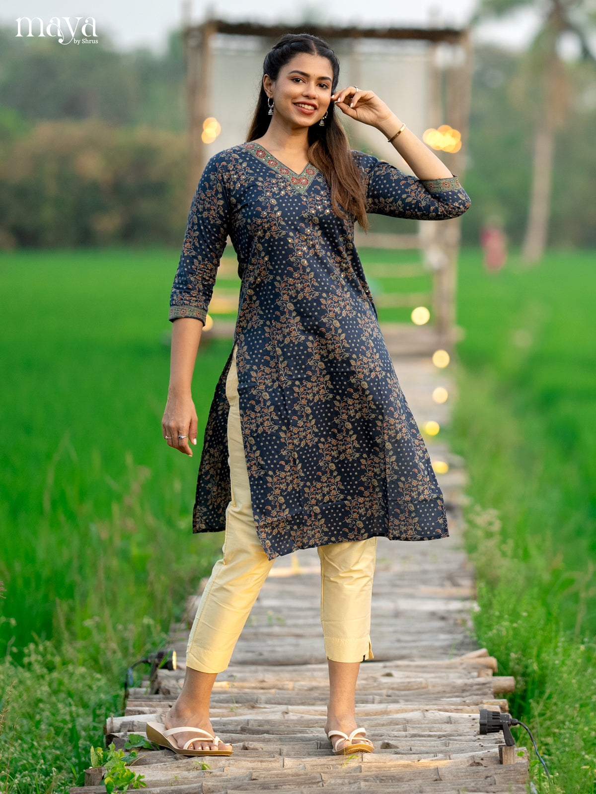 Blue Ajrakh Printed Cotton Kurti