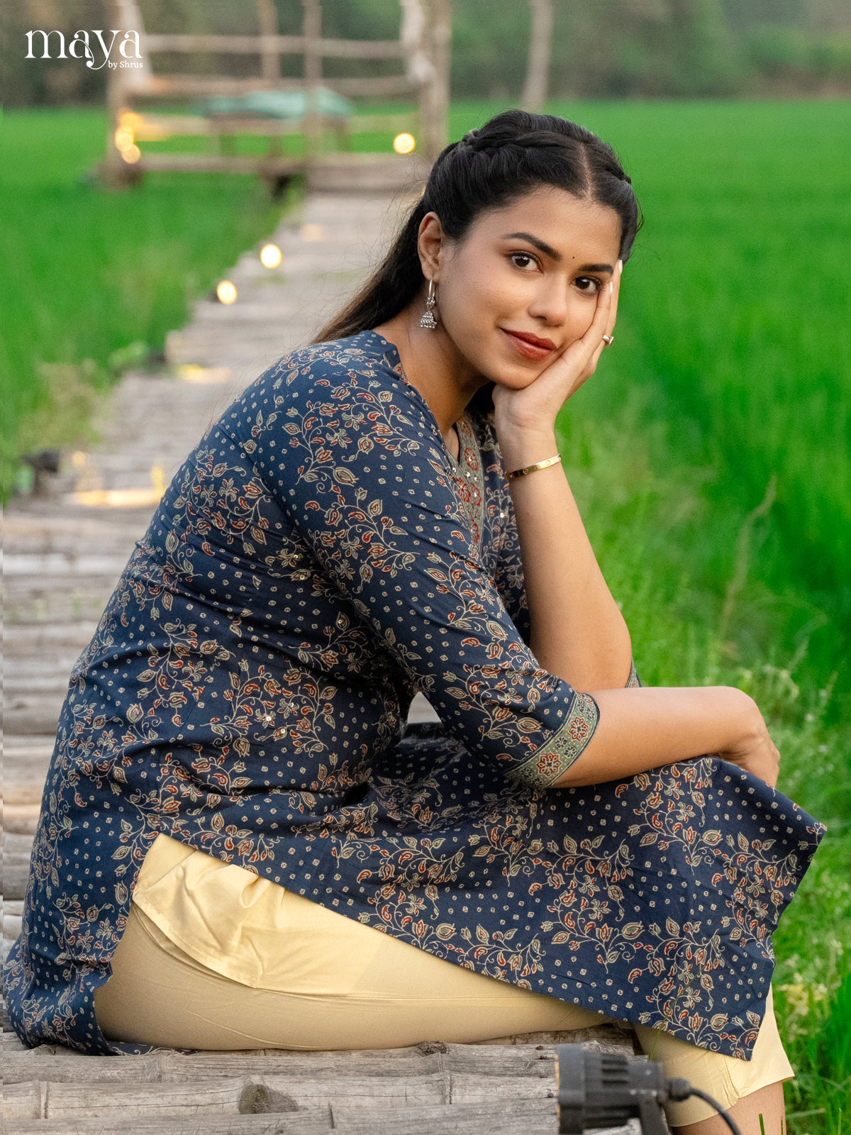 Blue Ajrakh Printed Cotton Kurti