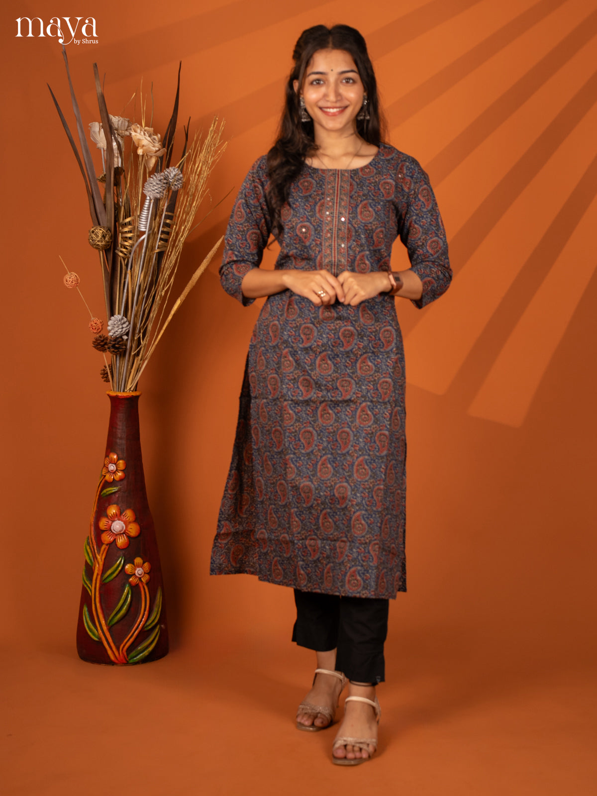 Blue Ajrakh Printed Cotton Kurti