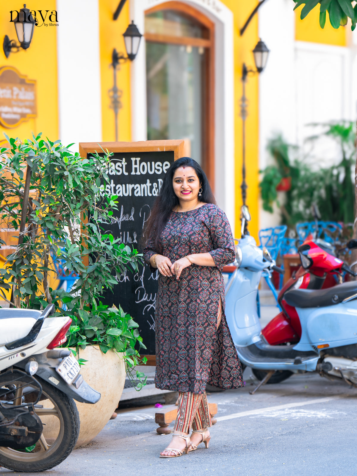Black Ajrakh Printed Cotton Kurti