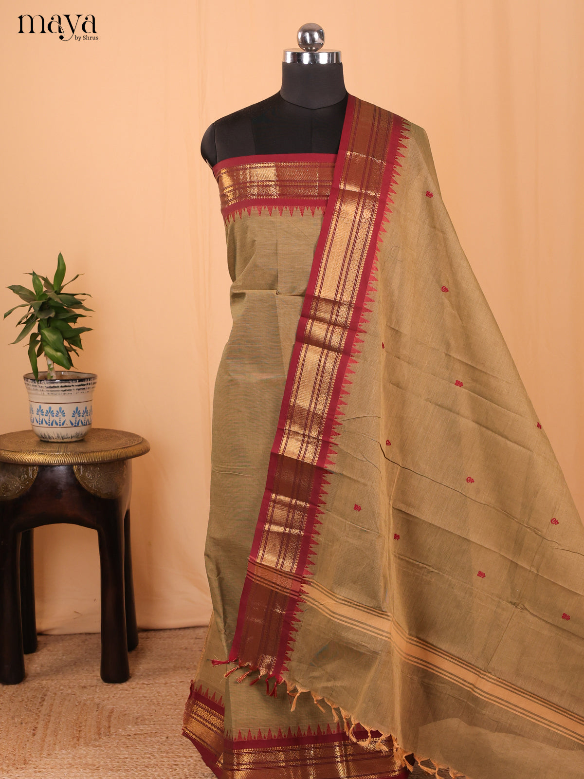 Elachi & Maroon - chettinad top & dupatta combo