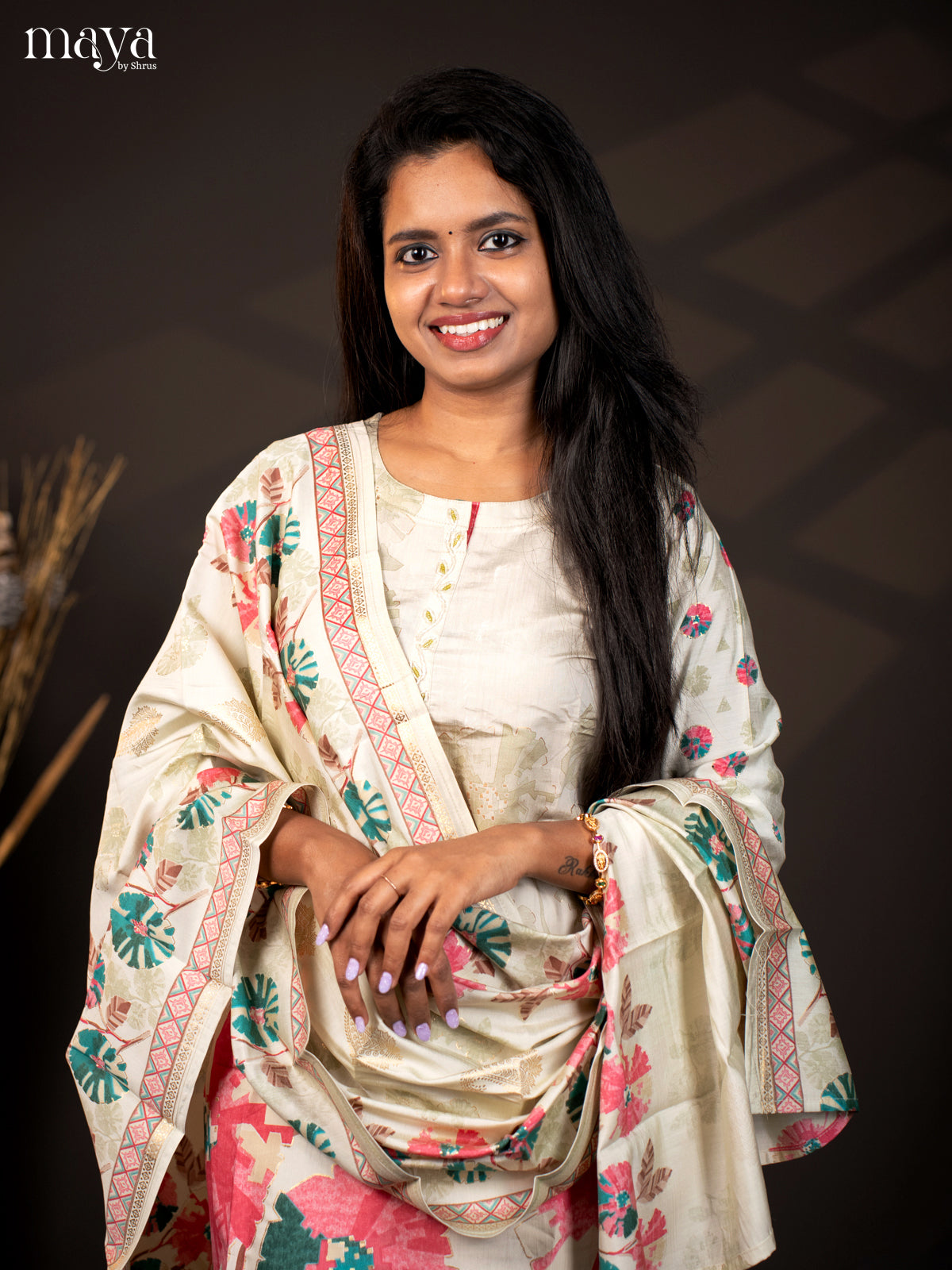 Printed Green Rayon 3Pc Salwar Suit - Top, Bottom & Dupatta