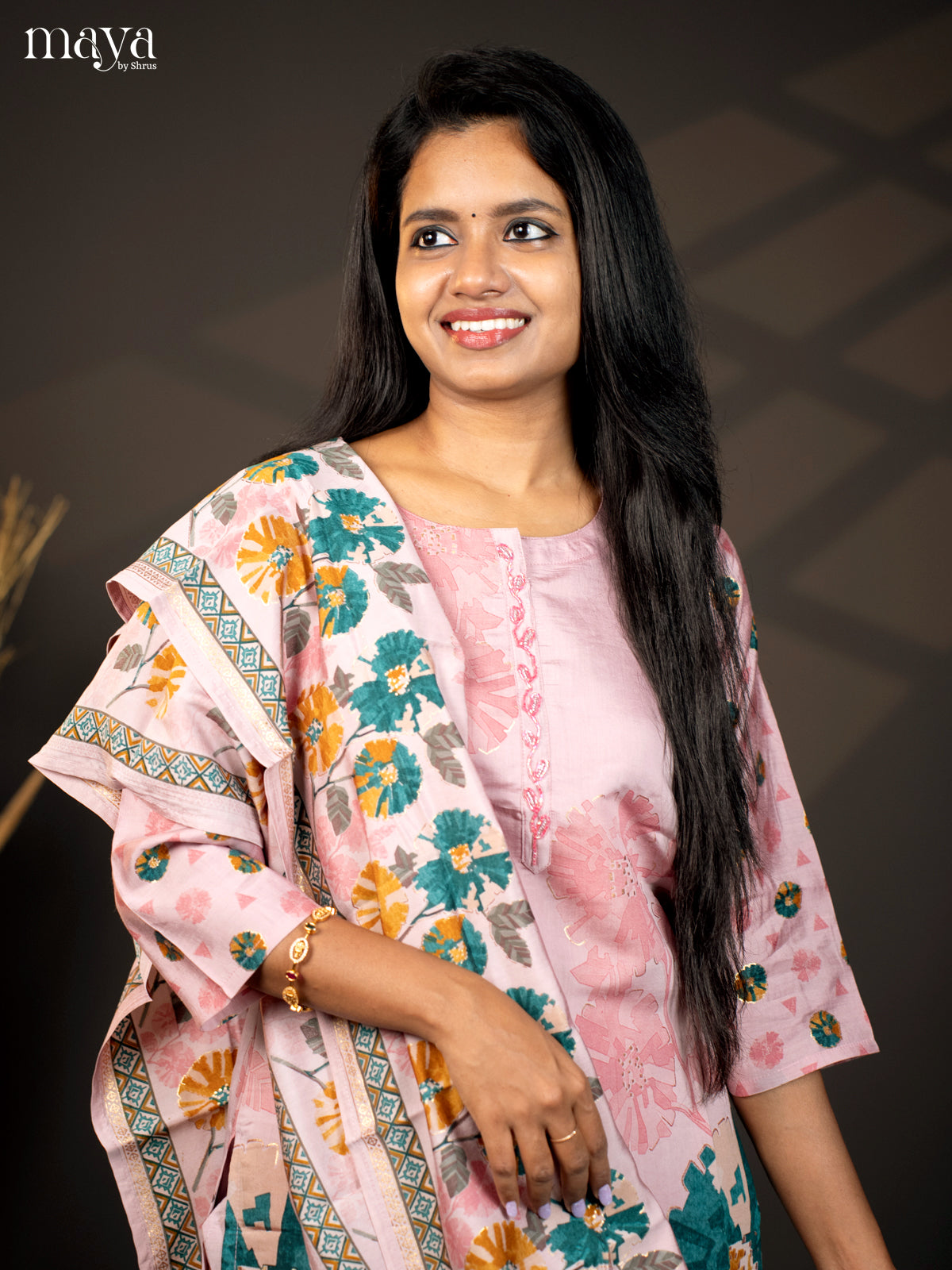 Printed Pink Rayon 3Pc Salwar Suit - Top, Bottom & Dupatta
