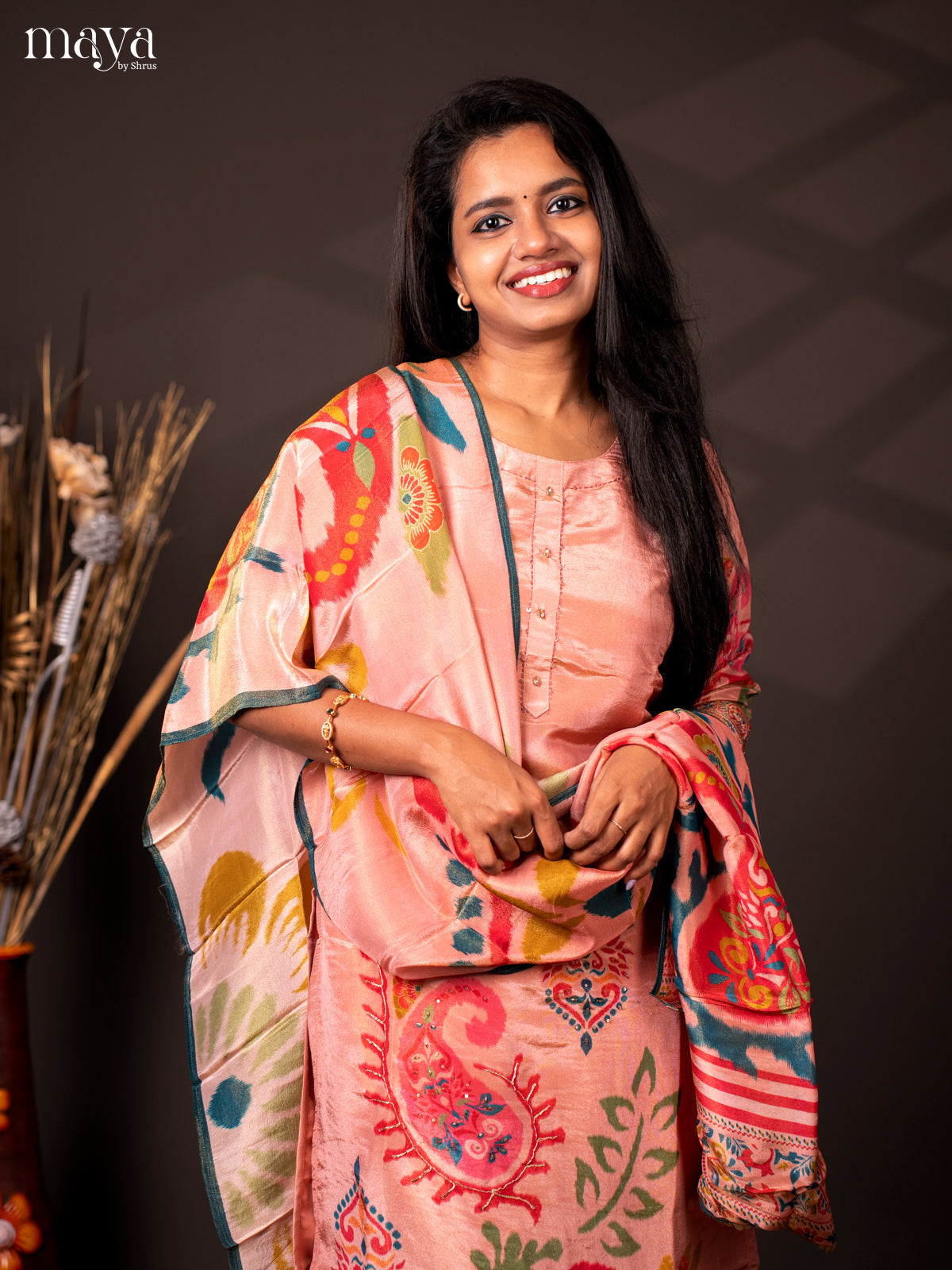 Embroidered Rayon 3Pc Pink Salwar Suit - Top, Bottom & Dupatta